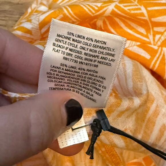 Shade and Shore Women Medium Orange White Tropical Print Linen Blend Tie - Picture 9 of 9